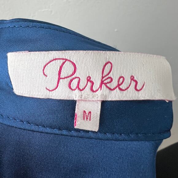 PARKER Blouse Top Back Stretch Back Keyhole Mock Neck Ruffle Size Medium M - Picture 7 of 9